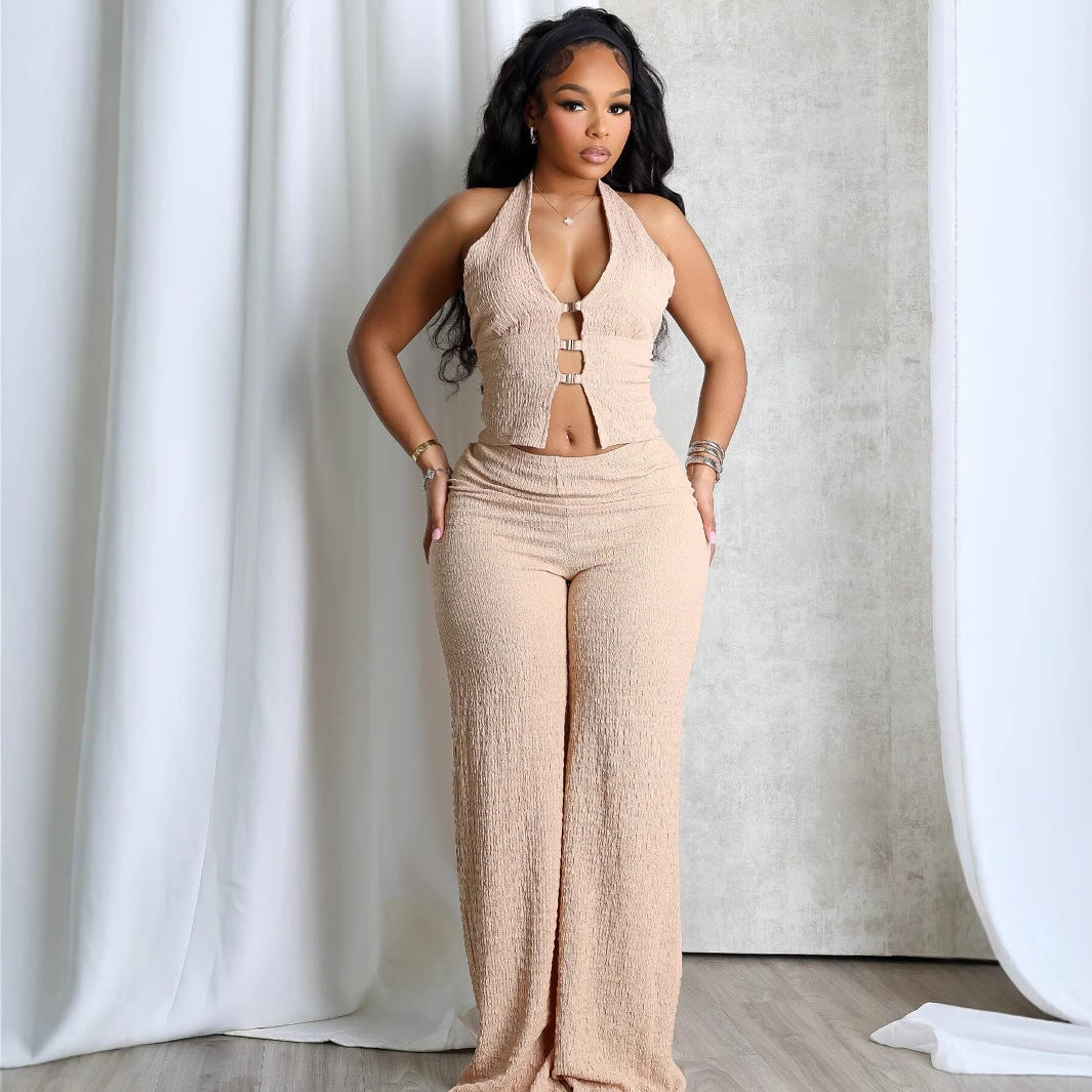 Summer Halter SL Backless V neck Tube Top Breasted Sexy Two