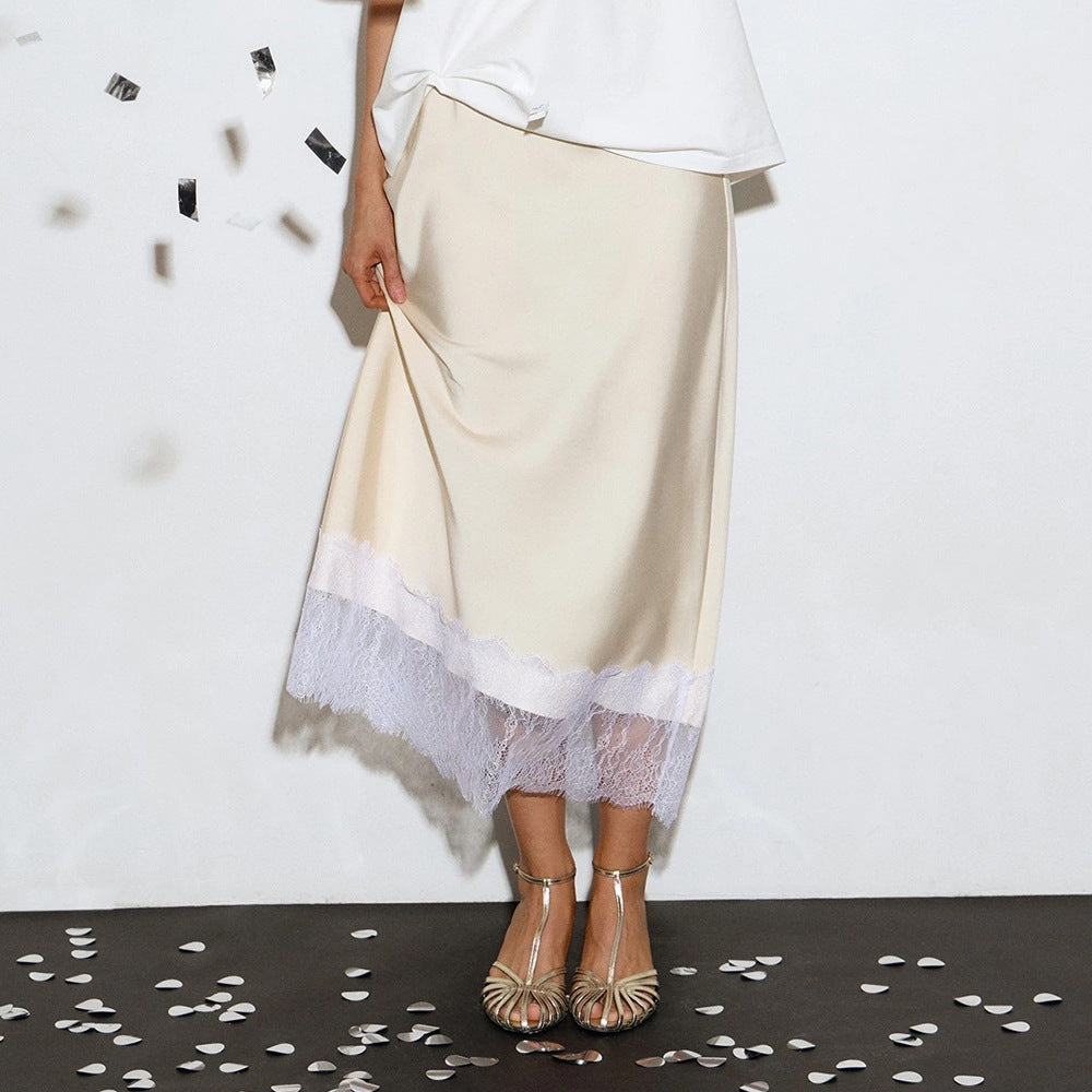 Stitching Lace Skirt Summer Lace Lace Skirt Satin Skirt Women