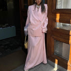 Women's Office Spring Autumn Satin Blazer and Skirt Two-Piece Set