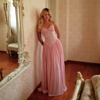 Women's Retro Halter Dress Lace Waist Chiffon Dress Bride Bridesmaid Dress