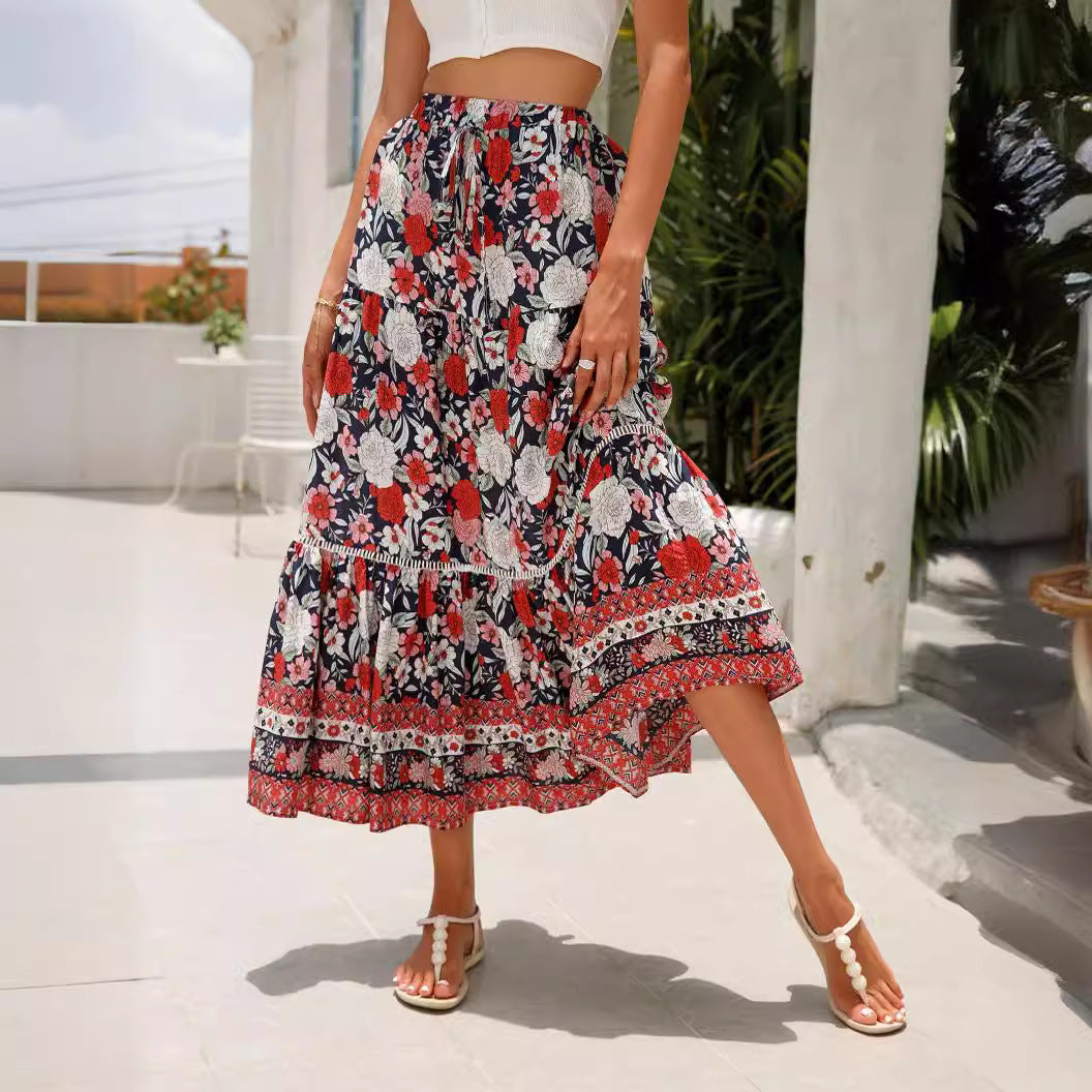 Lace Patchwork Maxi Rayon Bohemian Beach Vacation Skirt