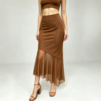 Summer Women Clothing Mesh Stitching Irregular Asym Skirt