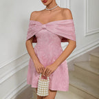 Women's Off-Shoulder Jacquard Ruched Mini Dress
