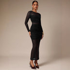 Mesh Stitching Pleated Long Dress