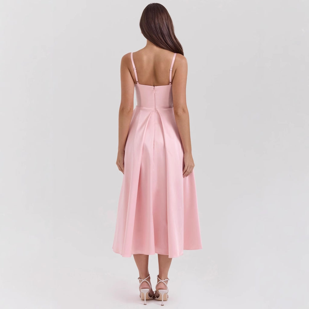 V-Neck Design Maxi Court Dopamine Wear Strap Dress