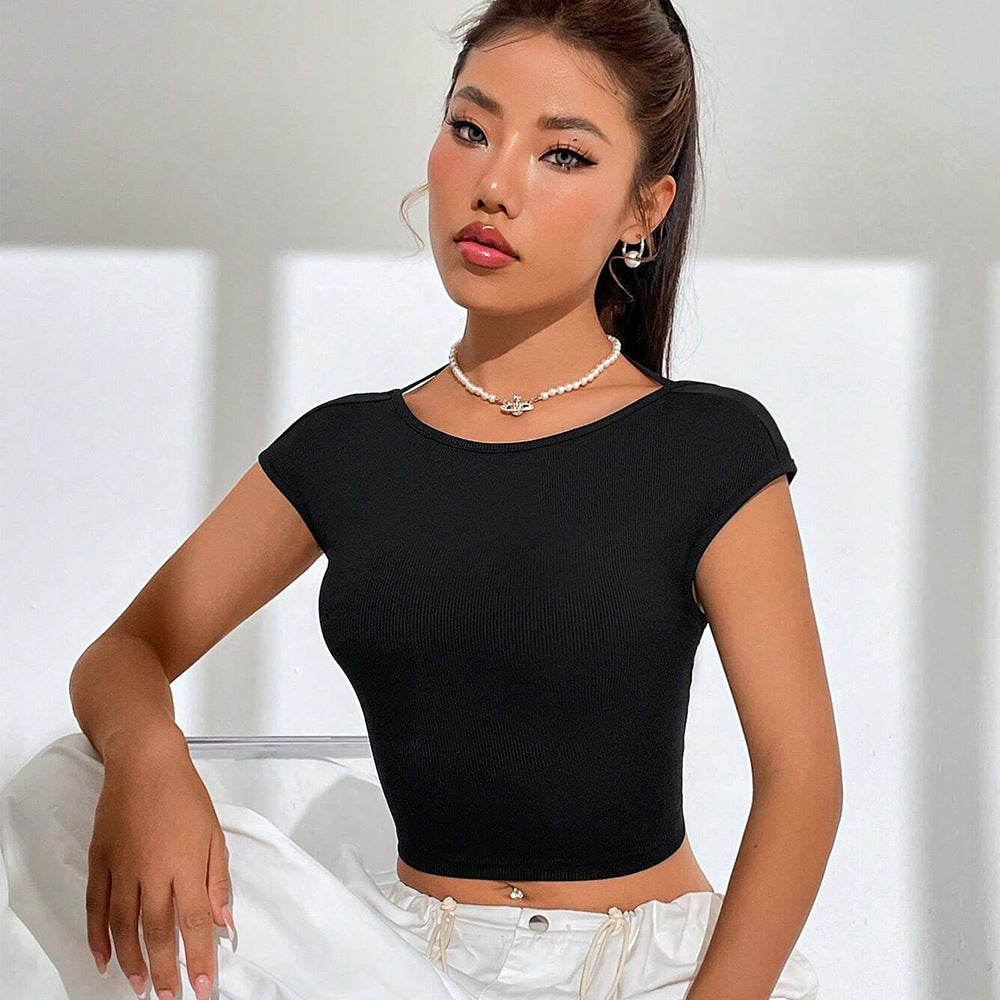 Women's Backless Cropped Short-Sleeve Top
