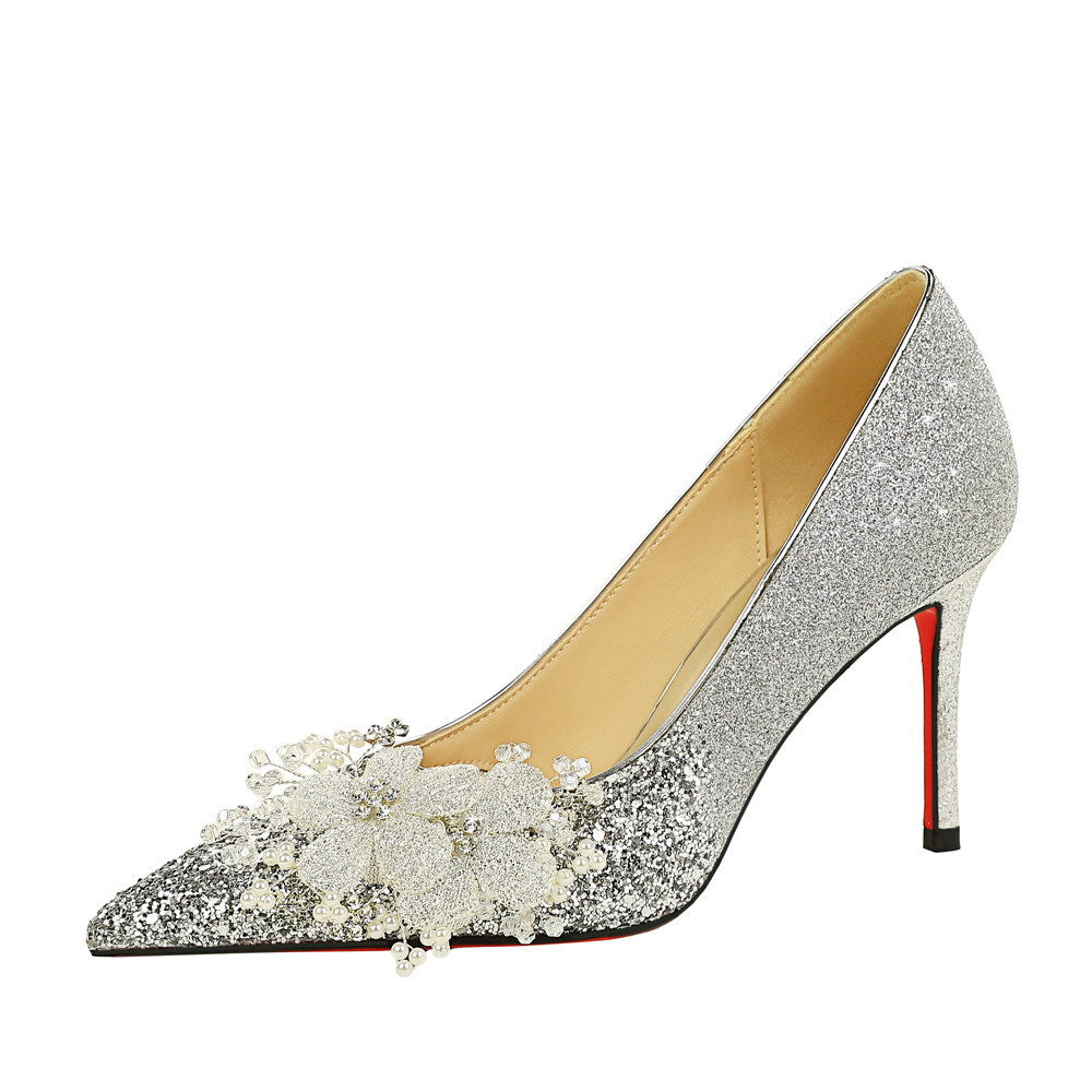 Women's Women's's Elegant Wedding Shoes Wedding Dress Two Way Wear Bridal Shoes Floral Pointed Slip On High Heel…