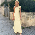 One-Shoulder Ruched Split Bodycon Maxi Dress