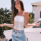 's Jacquard Off Neck Tube Top Thin Slightly See Through Zipper