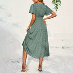 Women's Ruffle Sleeve Long Floral Dress Spring Summer High Grade Smocking