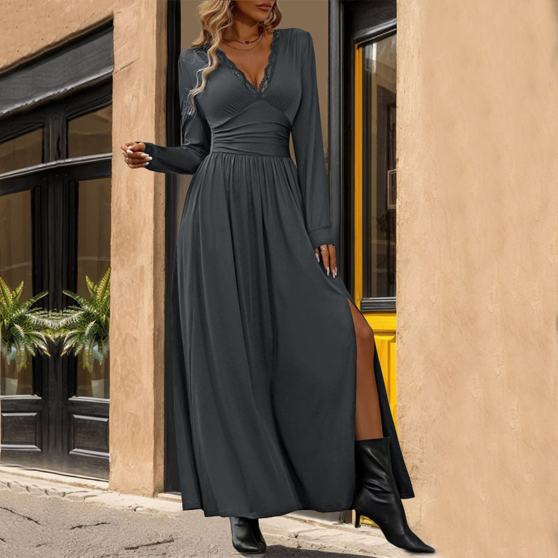 Fall Women's Solid Color Split Slim Fit Dress