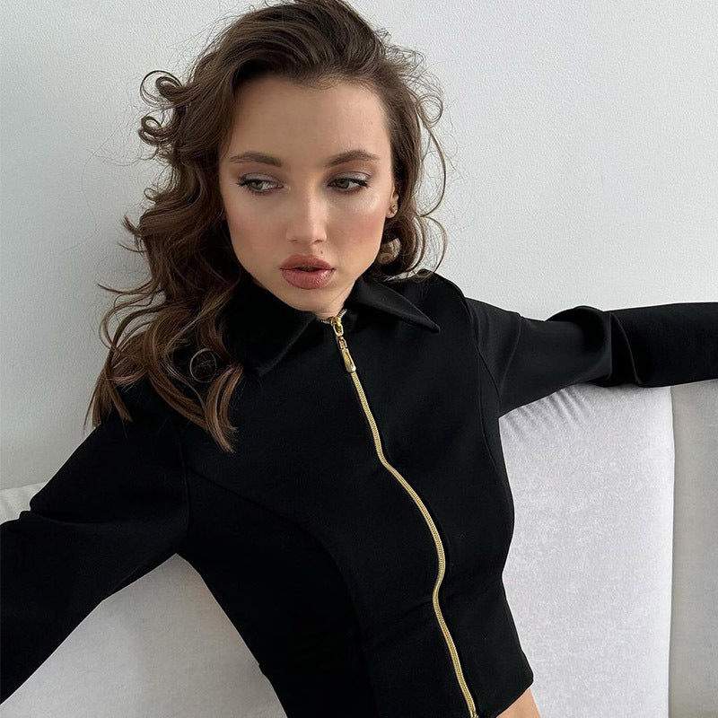Women's Backless Long Sleeve Zipper Top