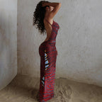 Printed Backless Spaghetti Straps Split Dress
