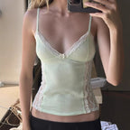 's Girl Dopamine Lace Stitching Small Sling V Neck See Through
