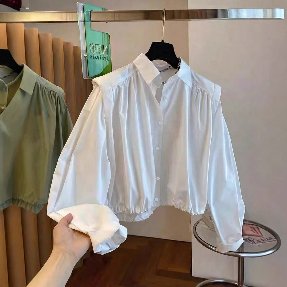 Women's Spring Summer Women Solid Color Single Breasted Drawstring Ruffle Shirt