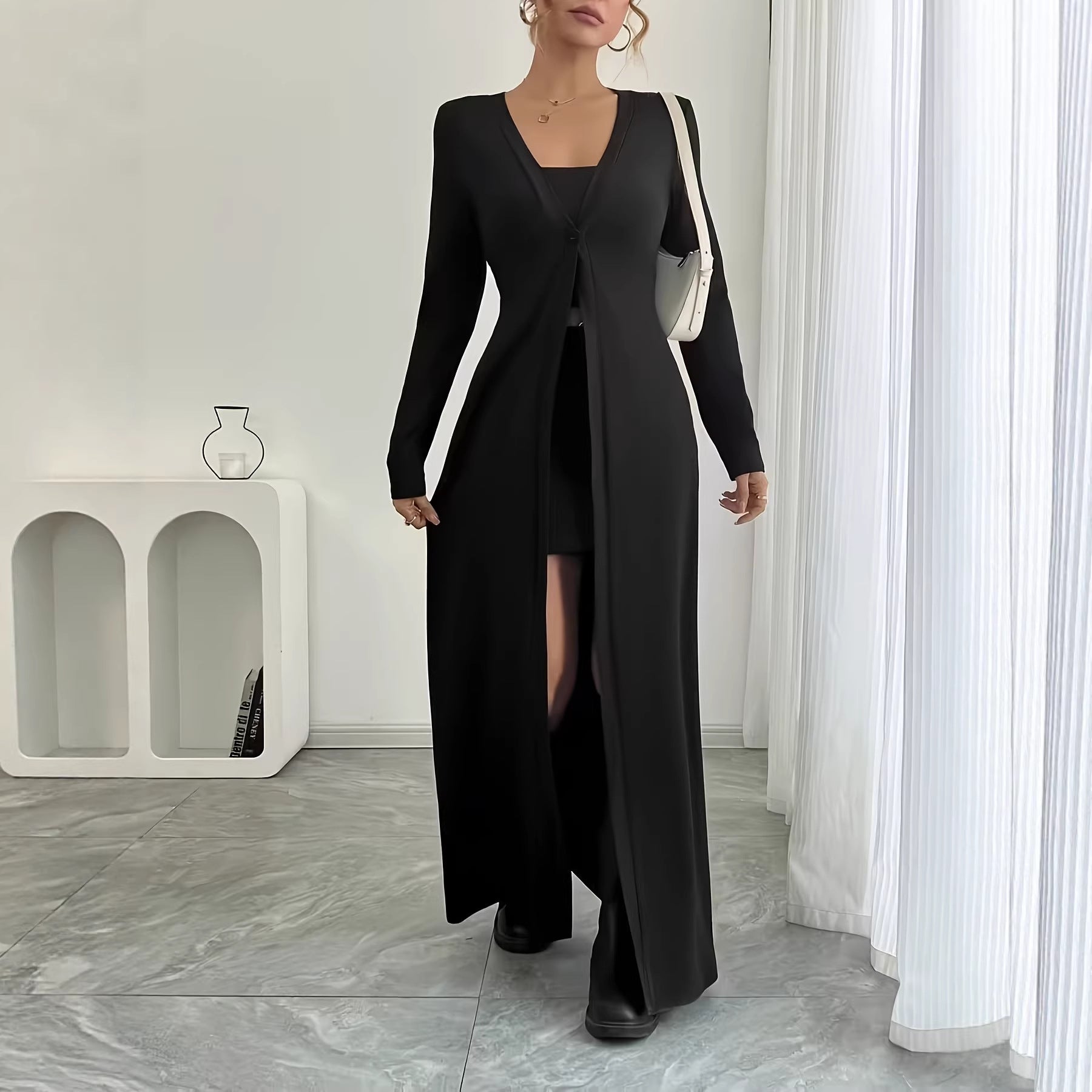Women's Autumn Solid Color Long Cardigan Long Sleeve Slim Fit Slimming Top Women
