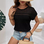 Women's Clothing Summer Top Raglan Mesh Hollow Out Cutout Breathable All Match Short Sleeve T Shirt