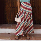 Holiday Color Striped Printed High Waist Big Swing Skirt