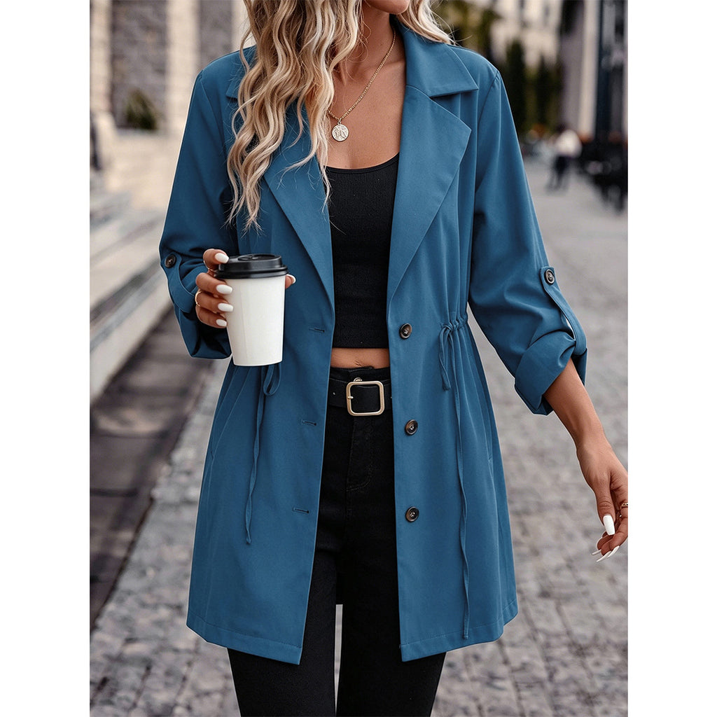 Women's Plus Size Drawstring Trench Coat