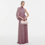 One Shoulder Pinch Pleated Ribbon Vietnam Pleated Hip Dress