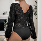 V Neck Long Sleeve Lace Jumpsuit