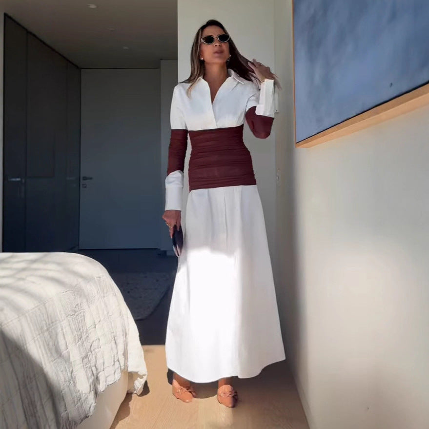 Women's Patchwork Slit Collared Dress