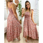 Women's Pleated Strap Floral Home Loose Lace up Large Swing Dress