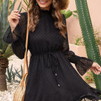 Women's Black Long Sleeve Tiered Mini Dress