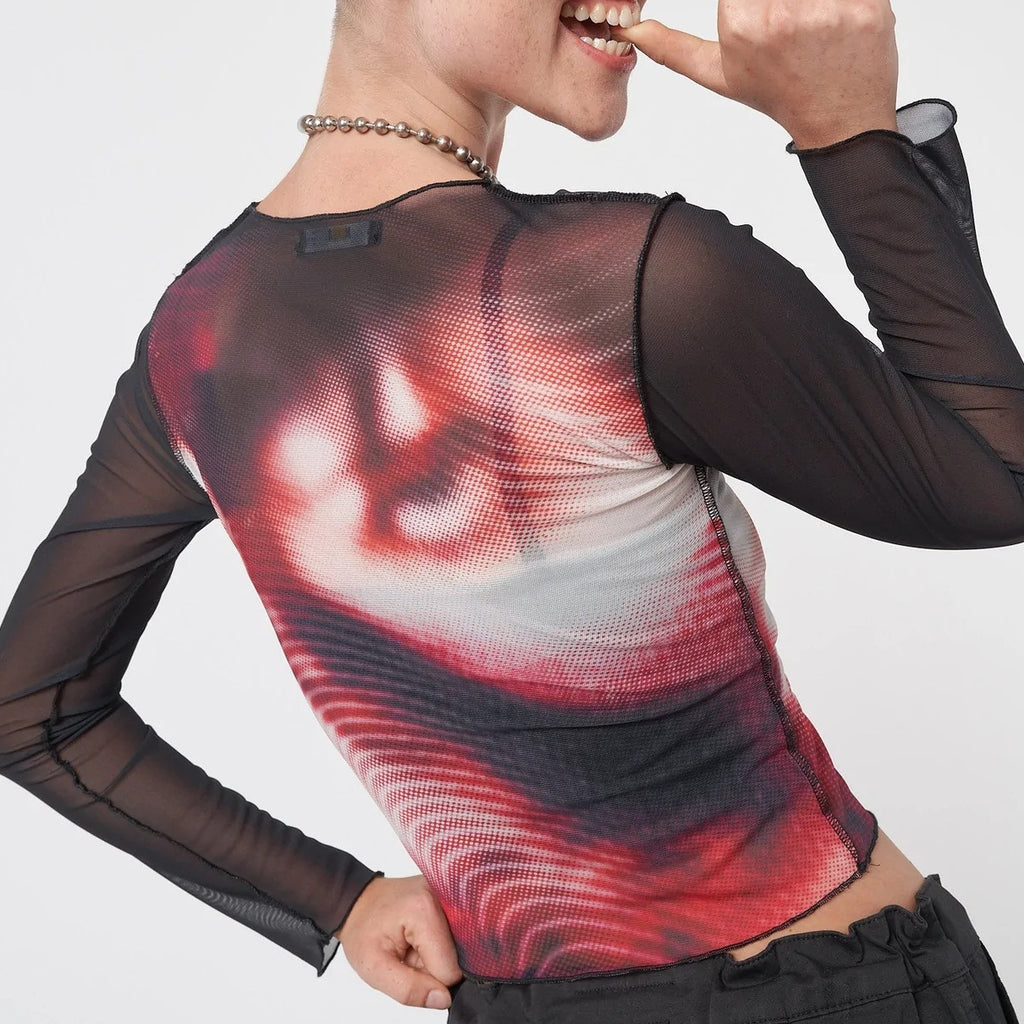 Women’s Red Abstract Graphic Slim Fit T Shirt