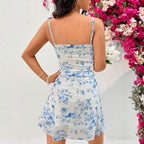 Women's French Floral Strap Dress Summer Fairy Travel Slim Fit