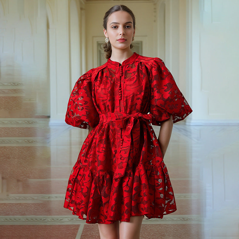 Women's Printed Lace-Up Shirt Dress