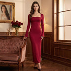 Long Sleeve Elegant Dress Women Maxi Dress Backless Red Dinner Party Evening Dress