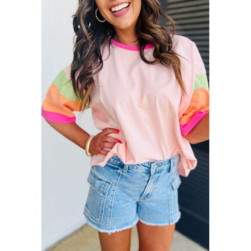 Spring Summer Pullover round Neck Half Sleeve Top Women Casual Loose Slim Fit T shirt Women