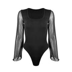 U Neck Mesh Sleeve Slim Jumpsuit
