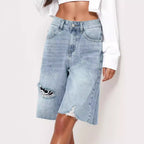 Summer High Waist Retro Worn Distressed Loose Skirt