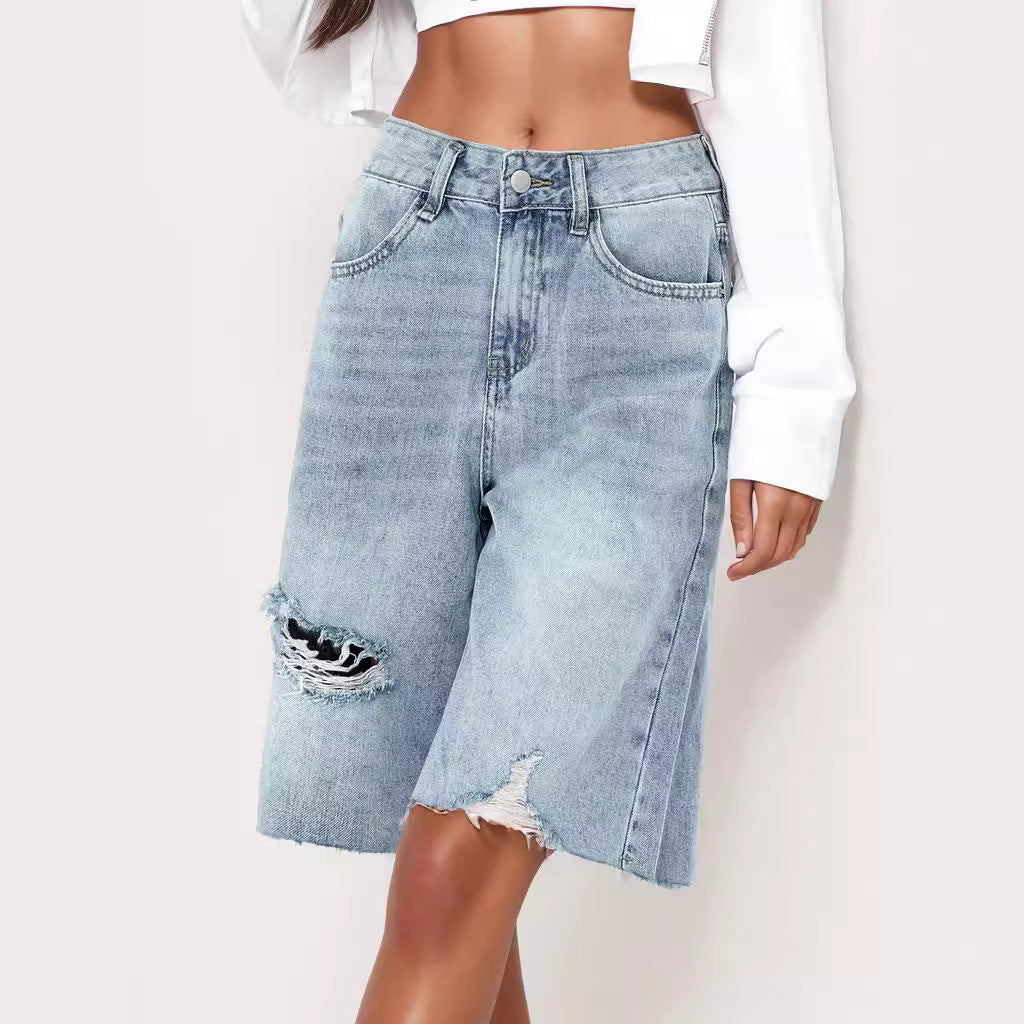 Summer High Waist Retro Worn Distressed Loose Skirt