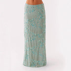 Sequined Embroidered Sheath Maxi Skirt