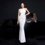 Women's Cocktail Long Halter Set Diamond Sequin Aura Queen Fishtail Dress
