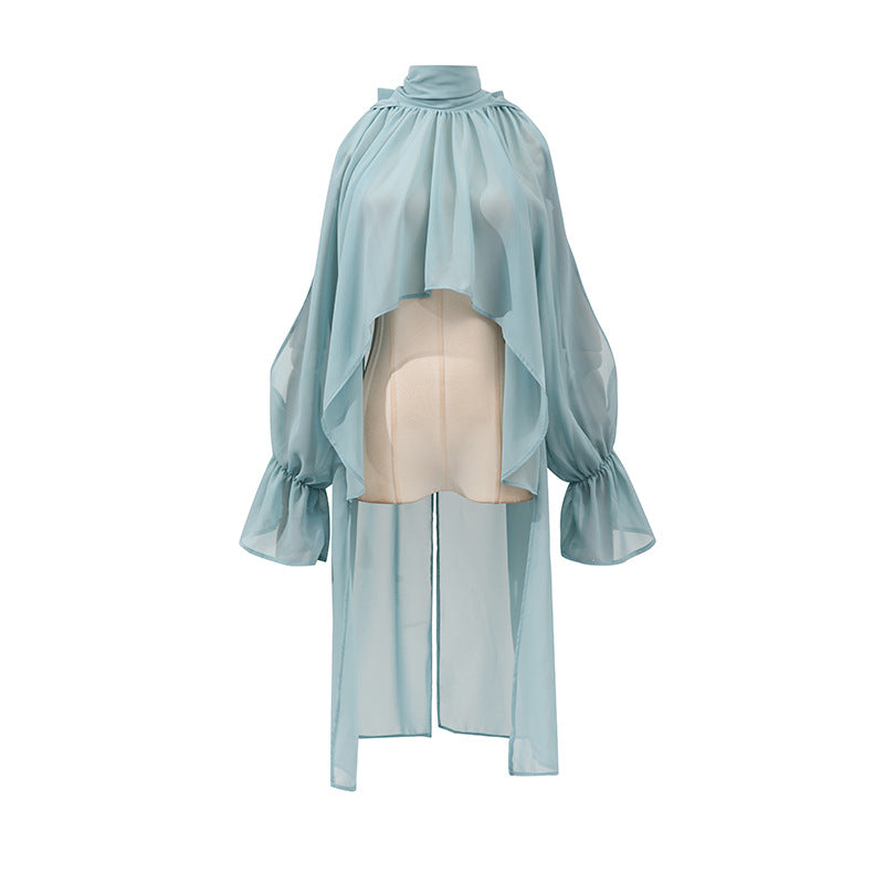 Women's Tops Sweet Fresh Korean Casual Irregular Asymmetric Stand Collar