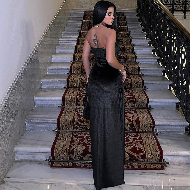 Women's 's Strapless Ruched Split Maxi Evening Dress