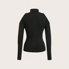 Women’s Black Cutout Mock Neck Long Sleeve Top