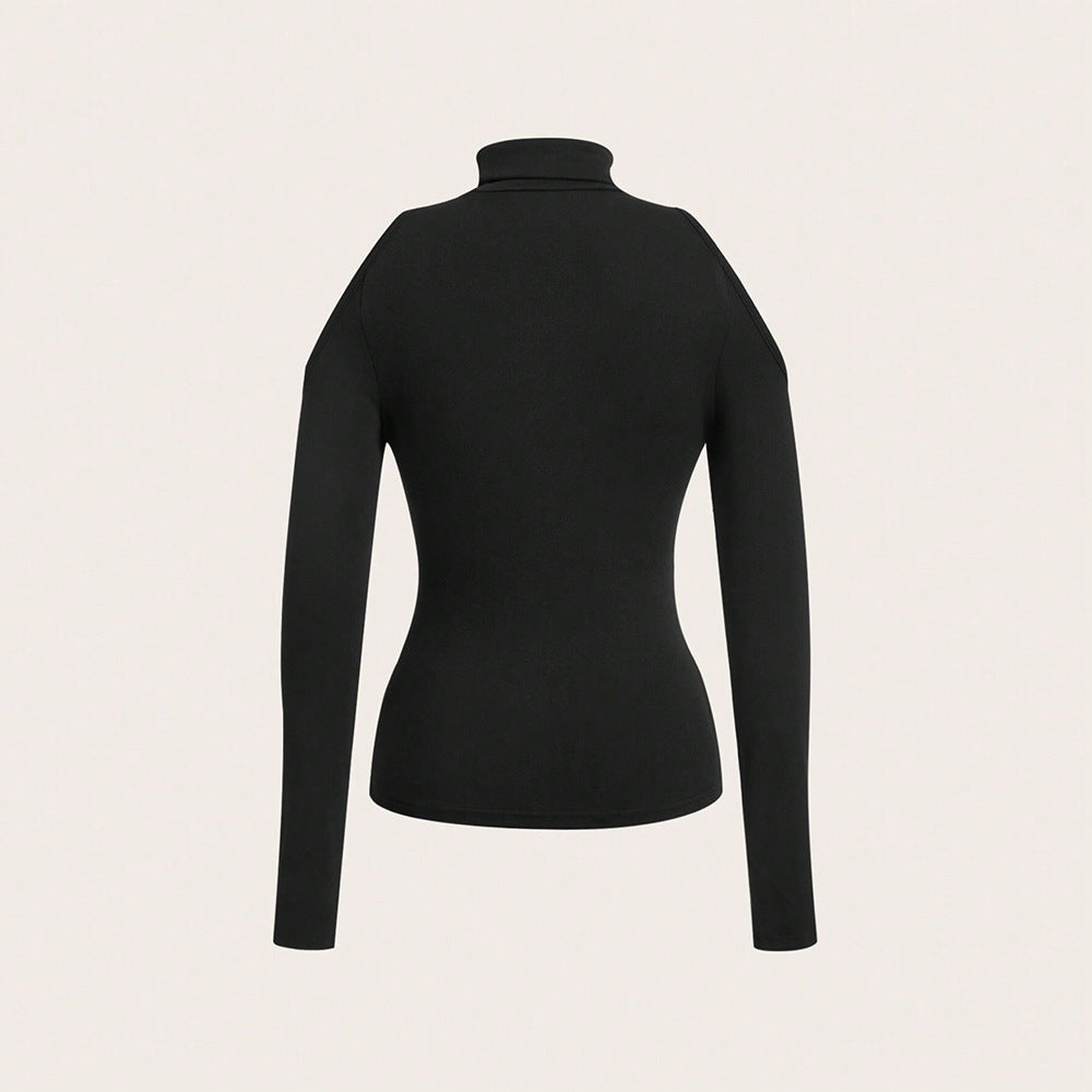 Women’s Black Cutout Mock Neck Long Sleeve Top