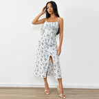 Women's Floral Spaghetti Strap A-Line Midi Dress