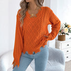 Women Clothing Autumn Winter Women Cut V neck Twist Long