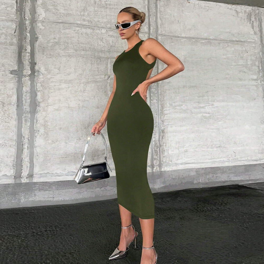 Women's Crew-Neck Jersey Cutout Sleeveless Dress