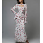 Women's Pleated Printed Chiffon Maxi Dress