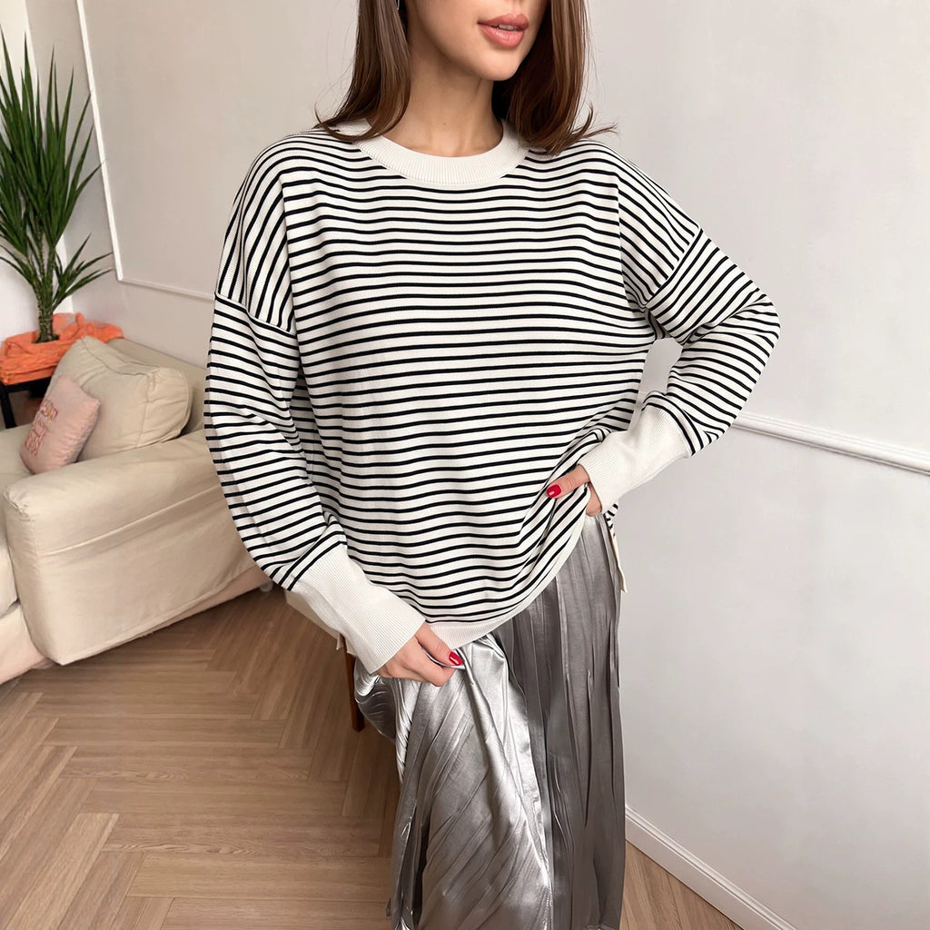 Women's Striped Sweater Women Loose Lazy Chic Pullover Top