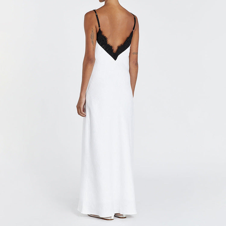 Lace Contrast Backless Cami Dress