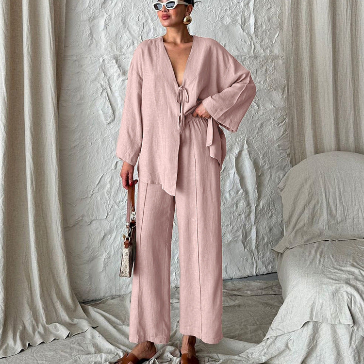 Lace-Up Cardigan & Trousers Set