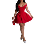 Red V-neck sleeveless fit-and-flare summer dress with pleated skirt